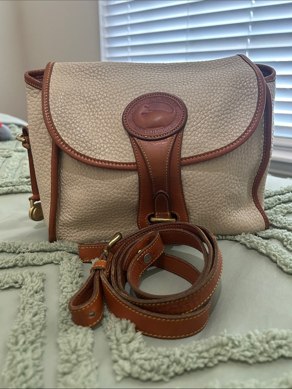 Vintage Dooney & Bourke Essex Ivory with Brown Trim Leather Crossbody Bag